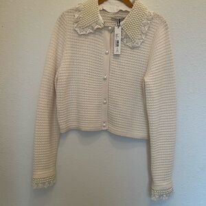 Alice + Olivia Noella Embellished Collared Cardigan Size L
